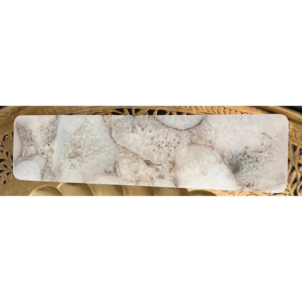 BIDK Home Natural Agate Stone Rectangular Decorative Tray Neutral Earth Tones